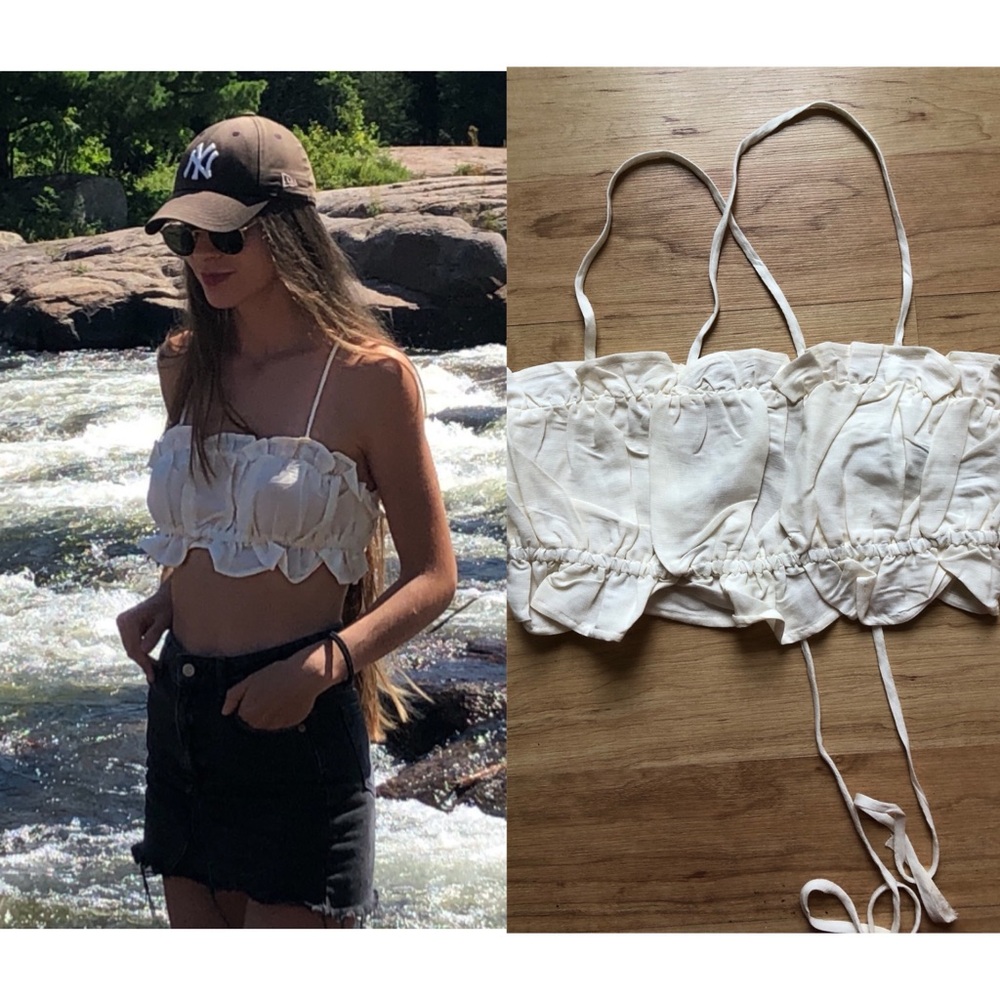H&M Linen White Ruffled Top